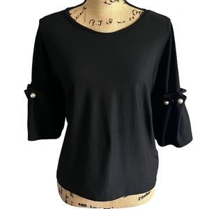 Zara Black Top with Oversized Faux Pearls. This is a business wear essential.